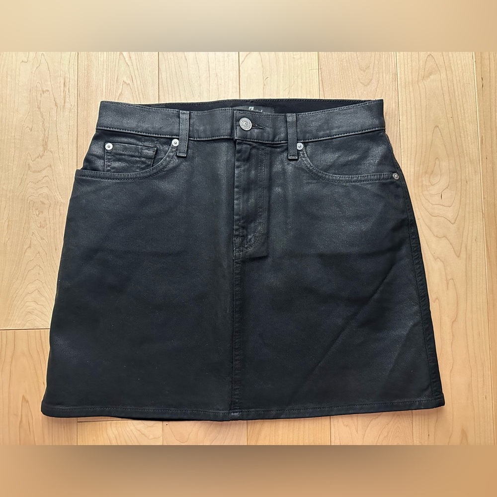 BNWOT- 7 For All Mankind Black Coated Denim Mini Skirt (28)
